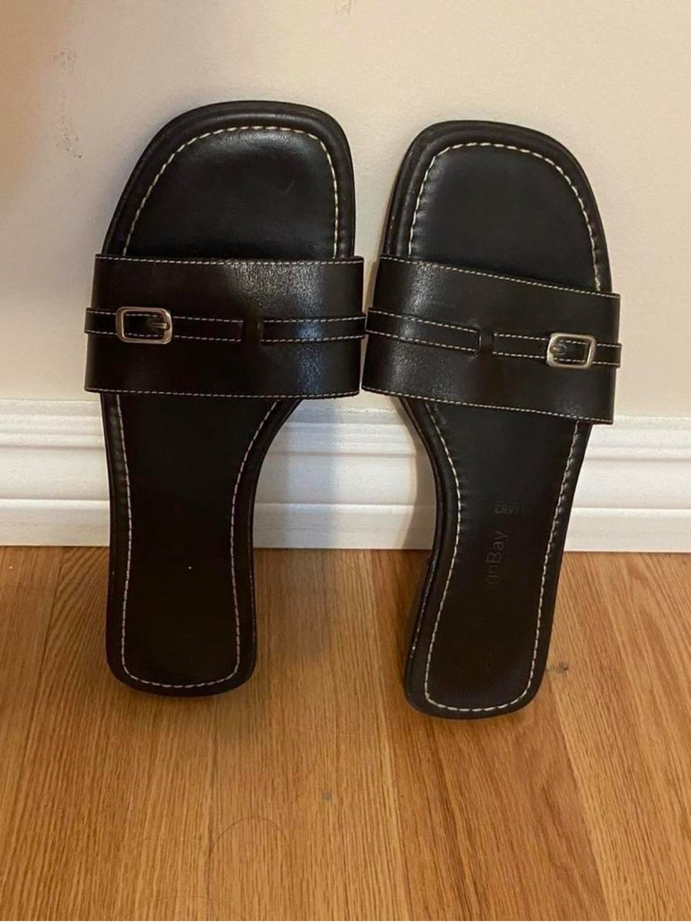 Montego Bay Club Black Slide Sandals with Silver Buckle